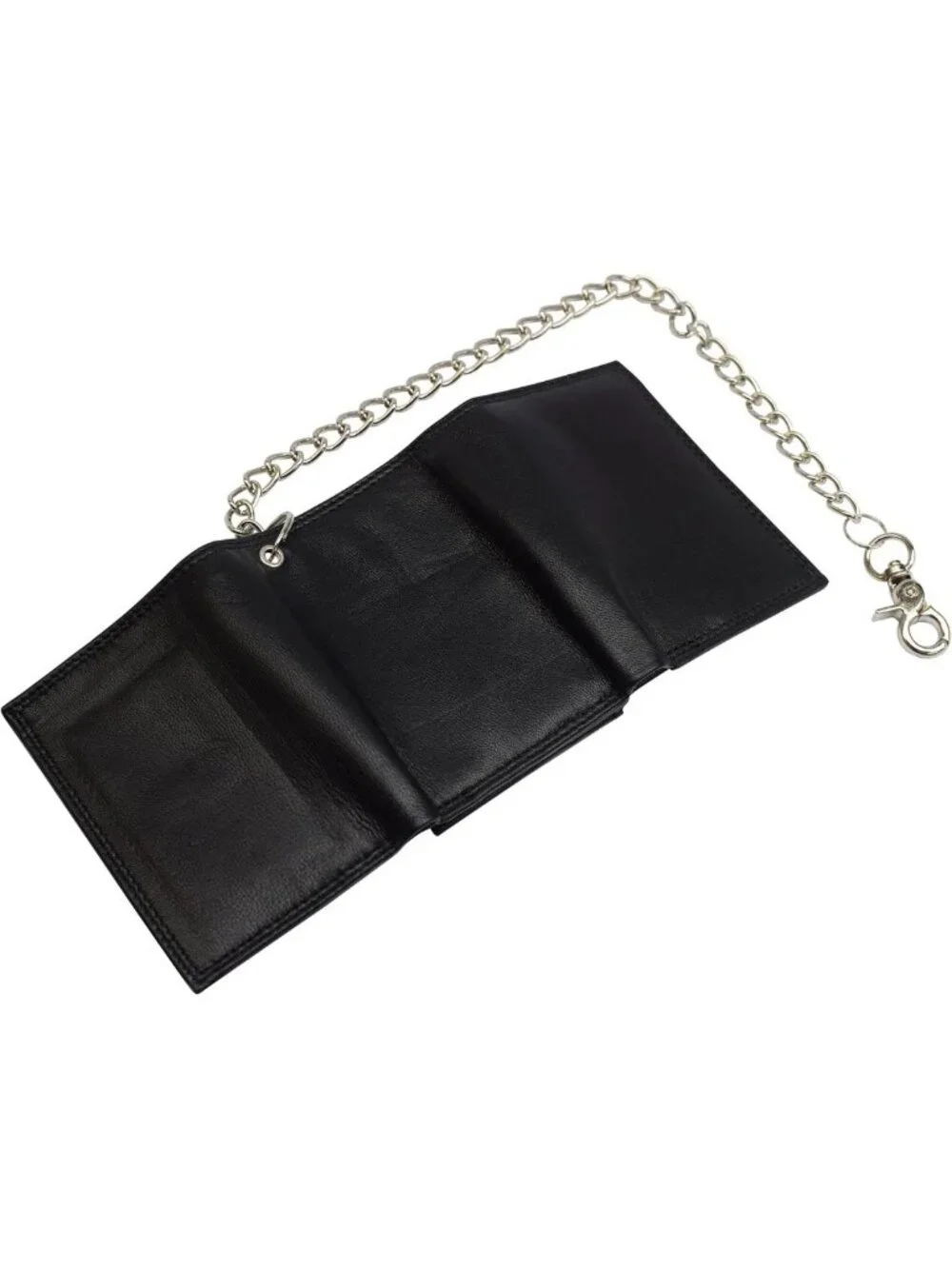 Men's Premium Leather Trifold Wallet with RFID Blocking & Chain - Black